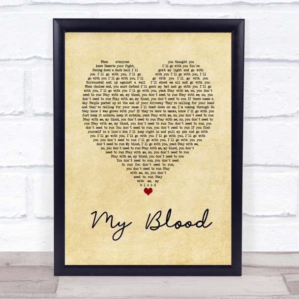 Twenty One Pilots My Blood Vintage Heart Song Lyric Print