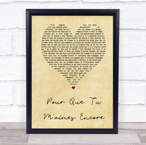 Celine Dion Pour Que Tu M'aimes Encore Vintage Heart Song Lyric Print