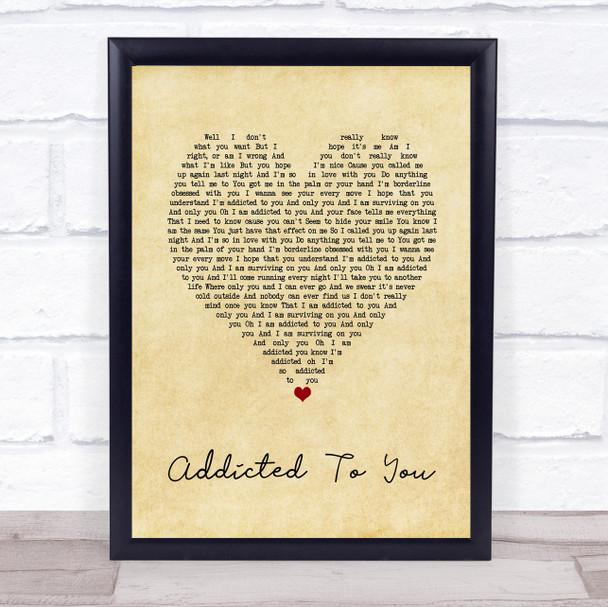 Picture This Addicted To You Vintage Heart Song Lyric Print