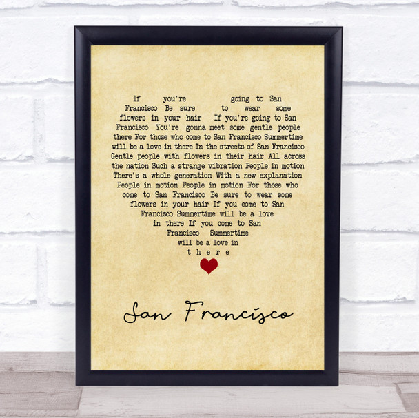 Scott McKenzie San Francisco Vintage Heart Song Lyric Print
