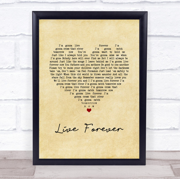 The Highwaymen Live Forever Vintage Heart Song Lyric Print