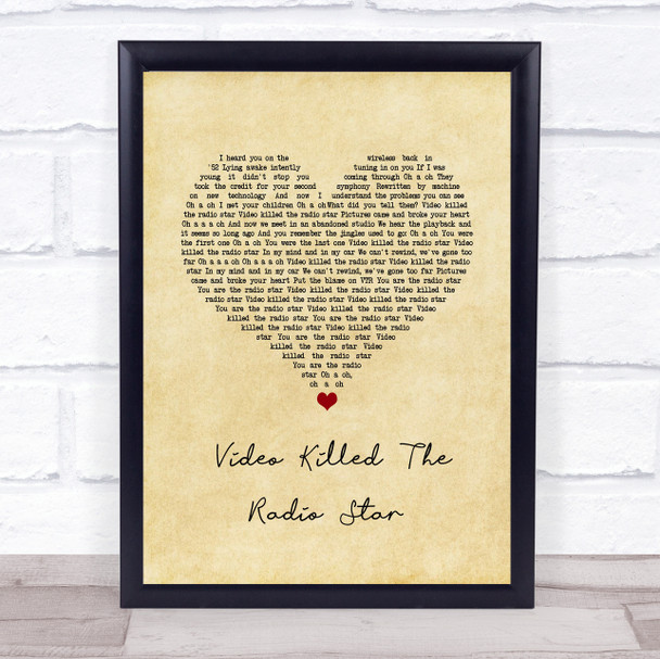 The Buggles Video Killed The Radio Star Vintage Heart Song Lyric Print