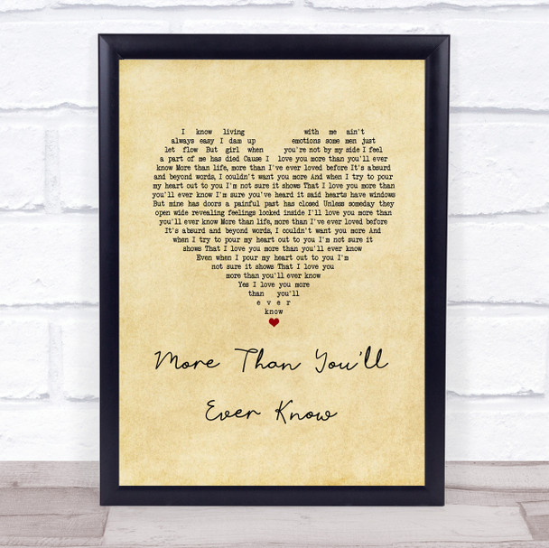 Travis Tritt More Than You'll Ever Know Vintage Heart Song Lyric Print