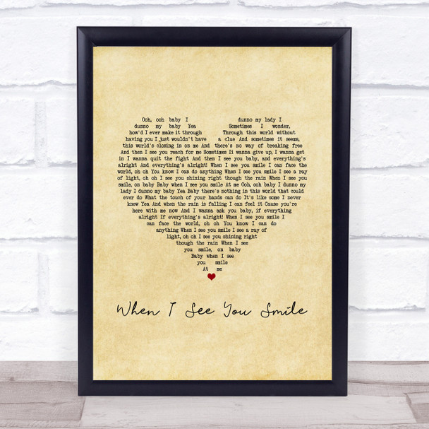 Singing Sweet When I See You Smile Vintage Heart Song Lyric Print