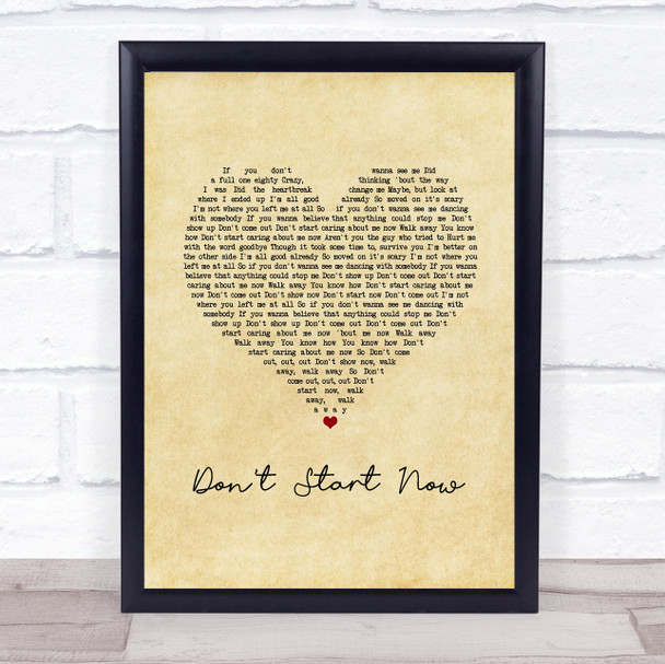 Dua Lipa Don't Start Now Vintage Heart Song Lyric Print