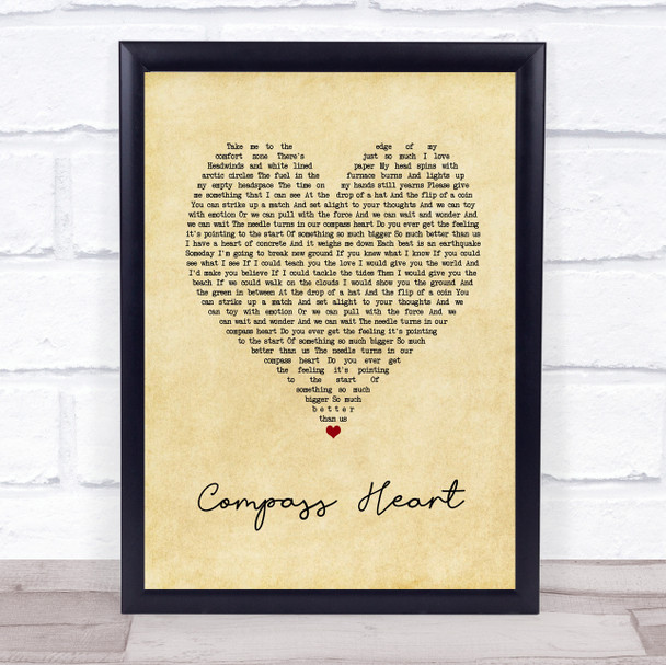 Toby Johnson Compass Heart Vintage Heart Song Lyric Print