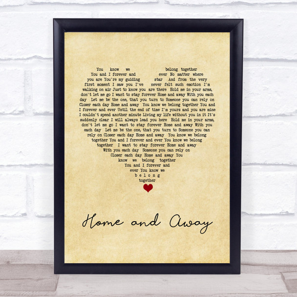 Karen Boddington and Mark Williams Home and Away Vintage Heart Song Lyric Print