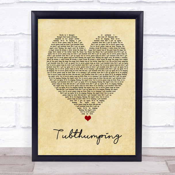 Chumbawamba Tubthumping Vintage Heart Song Lyric Print