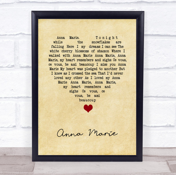 Jim Reeves Anna Marie Vintage Heart Song Lyric Print