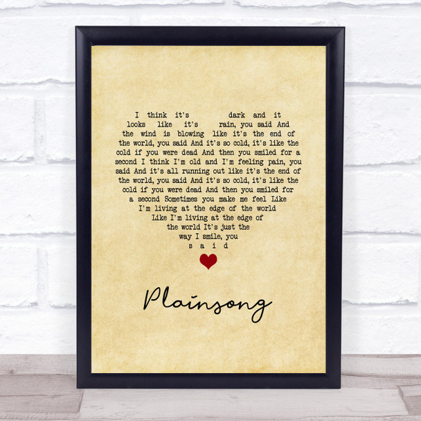 The Cure Plainsong Vintage Heart Song Lyric Print