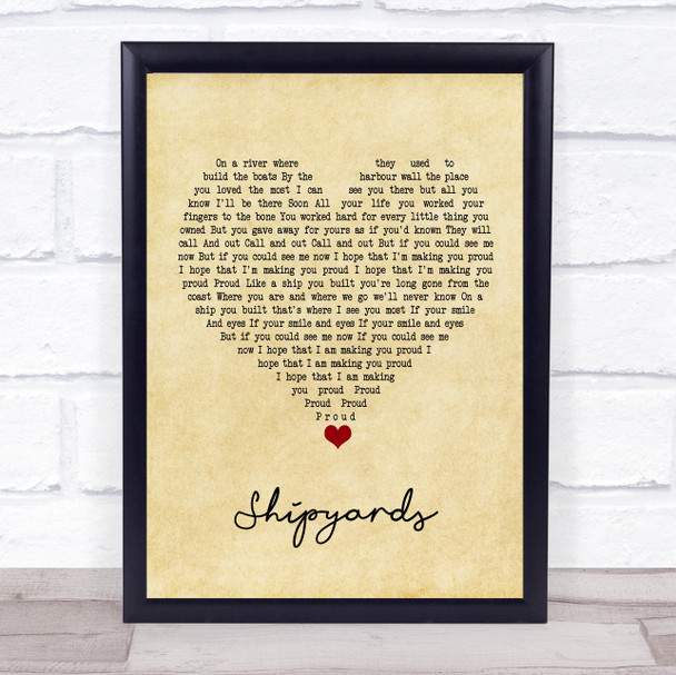 The Lake Poets Shipyards Vintage Heart Song Lyric Print