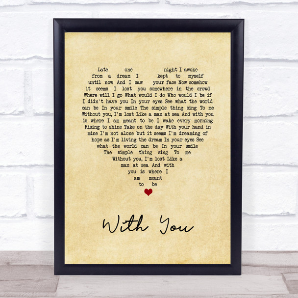 Ronan Keating With You Vintage Heart Song Lyric Print