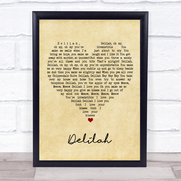 Queen Delilah Vintage Heart Song Lyric Print