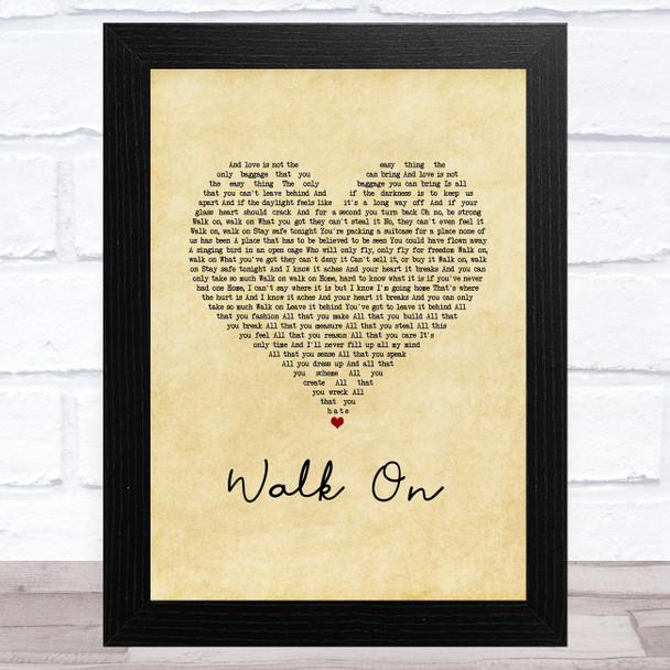 U2 Walk On Vintage Heart Song Lyric Music Art Print