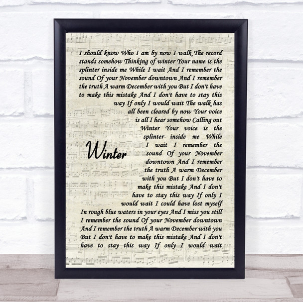 Joshua Radin Winter Vintage Script Song Lyric Wall Art Print