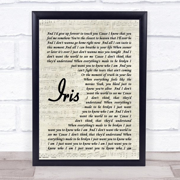 Iris Goo Goo Dolls Script Quote Song Lyric Print