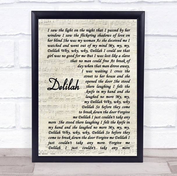 Tom Jones Delilah Vintage Script Song Lyric Quote Print