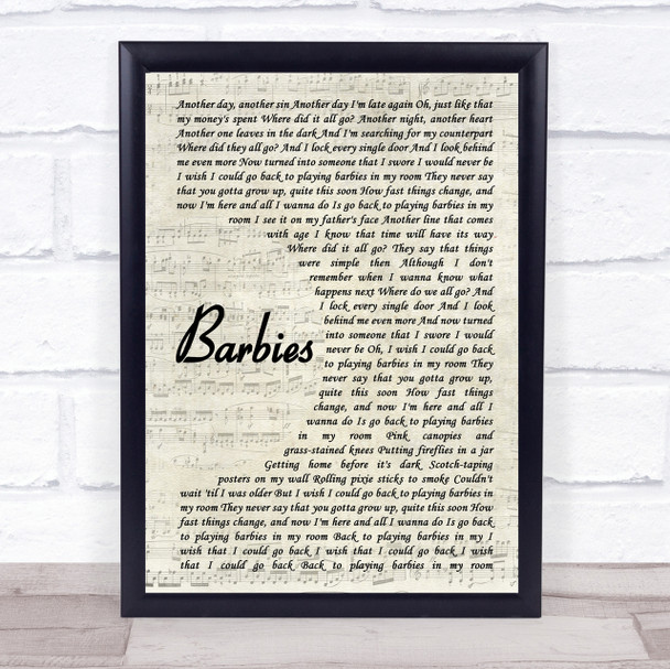 Pink Barbies Vintage Script Song Lyric Quote Print