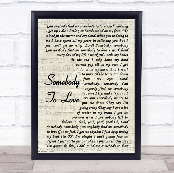 Queen Somebody To Love Song Lyric Vintage Script Quote Print