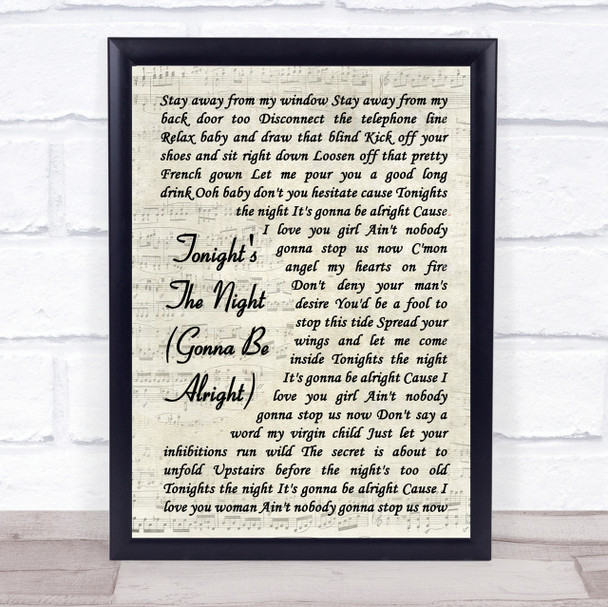 Rod Stewart Tonight's The Night Gonna Be Alright Song Lyric Vintage Script Print