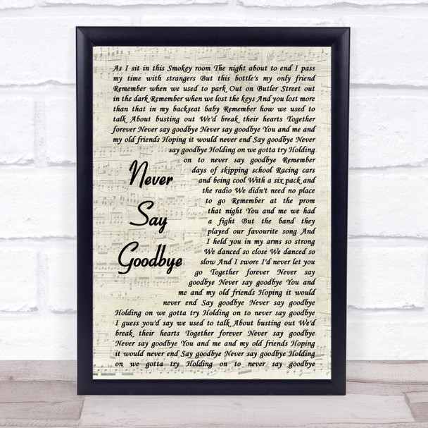 Bon Jovi Never Say Goodbye Vintage Script Song Lyric Print