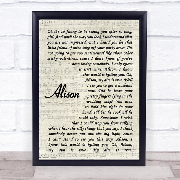 Elvis Costello Alison Vintage Script Song Lyric Print