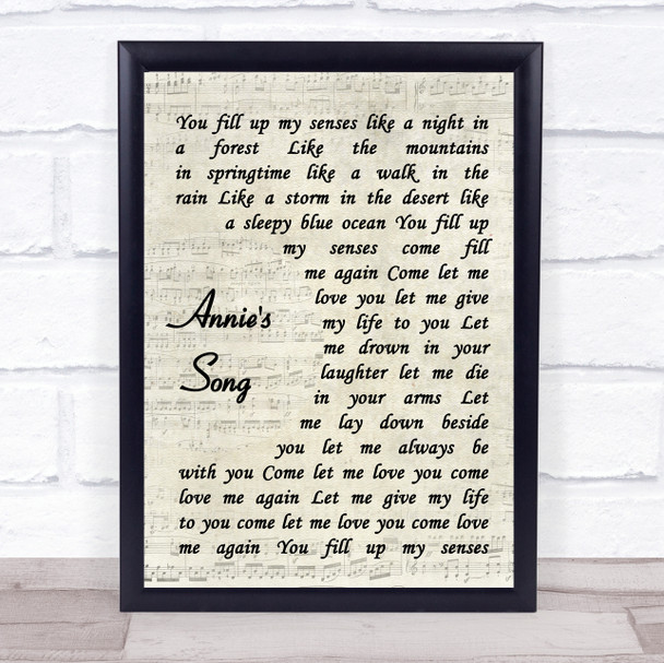 John Denver Annie's Song Vintage Script Song Lyric Print