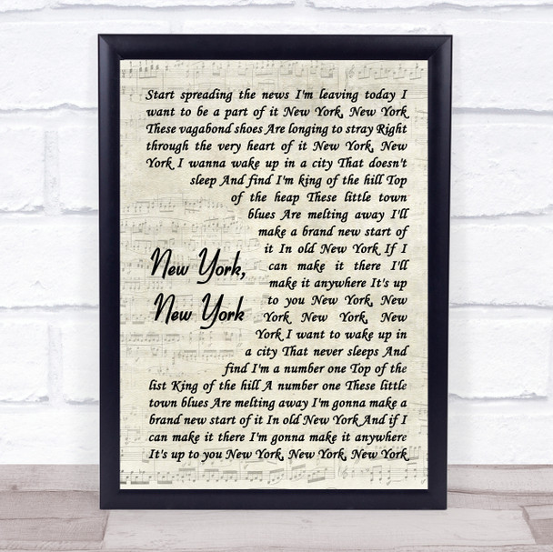 Frank Sinatra New York, New York Vintage Script Song Lyric Print