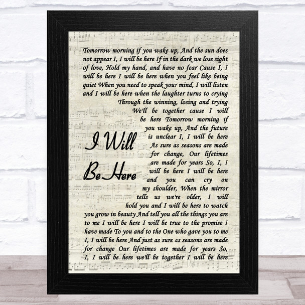 Steven Curtis Chapman I Will Be Here Vintage Script Song Lyric Music Art Print