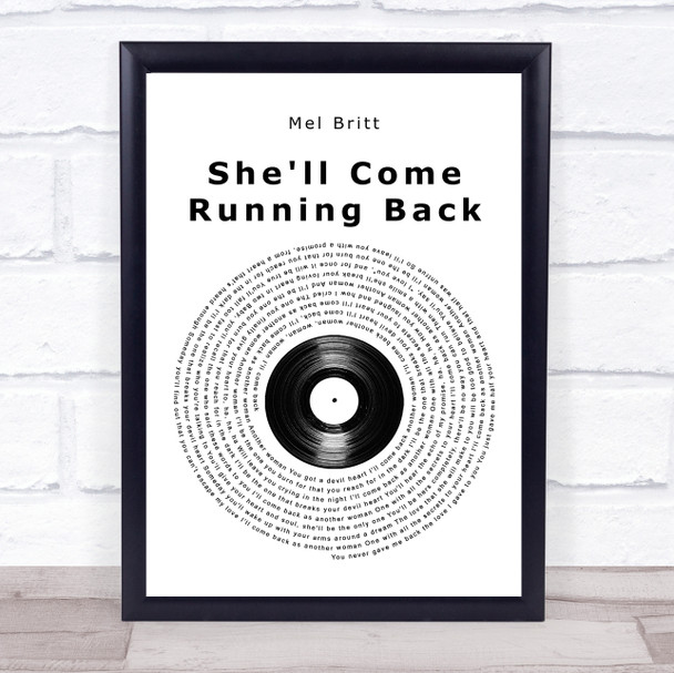 Mel Britt She'll Come Running Back Vinyl Record Song Lyric Print Mel Britt She'll Come Running Back Vinyl Record Song Lyric Print