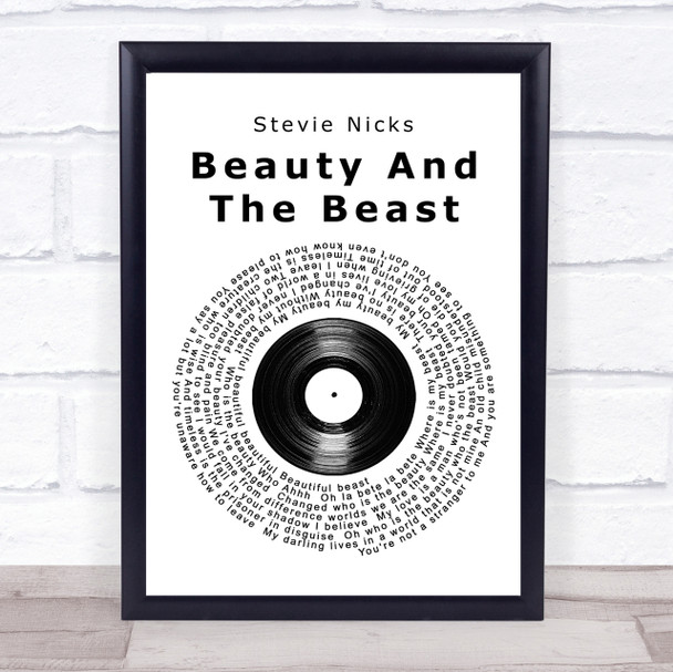 Stevie Nicks Beauty And The Beast Vinyl Record Song Lyric Quote Print