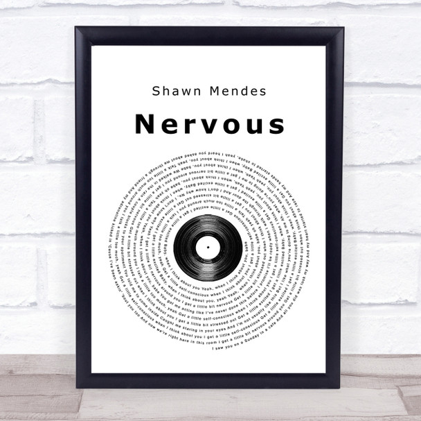 Shawn Mendes Nervous Vinyl Record Song Lyric Quote Print