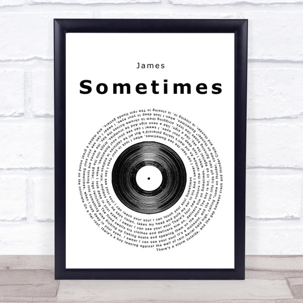 James Sometimes Vinyl Record Song Lyric Quote Print