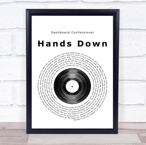 Dashboard Confessional Hands Down Vinyl Record Song Lyric Print