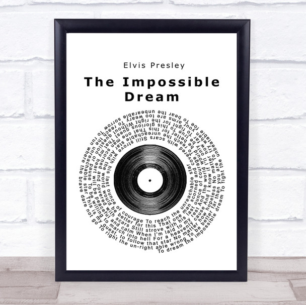 Elvis Presley The Impossible Dream Vinyl Record Song Lyric Print