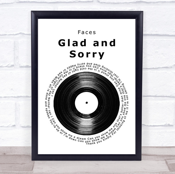 Faces Glad and Sorry Vinyl Record Song Lyric Print