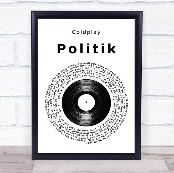 Coldplay Politik Vinyl Record Song Lyric Print