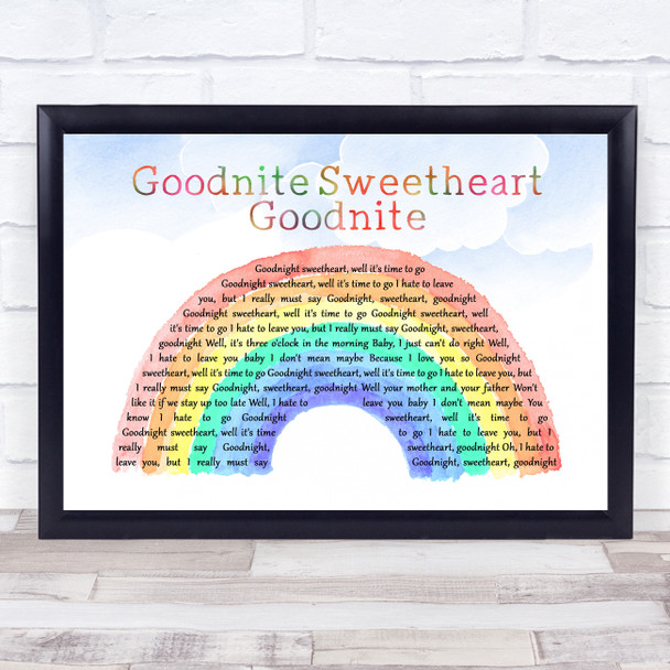 The Spaniels Goodnite Sweetheart Goodnite Watercolour Rainbow & Clouds Song Lyric Wall Art Print