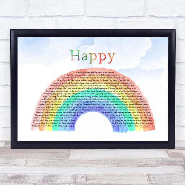 Pharrell Williams Happy Watercolour Rainbow & Clouds Song Lyric Print