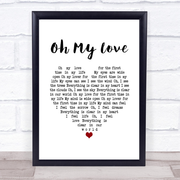 John Lennon Oh My Love White Heart Song Lyric Print