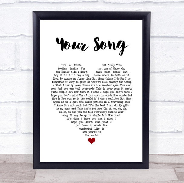 Ellie Goulding Your Song White Heart Song Lyric Print