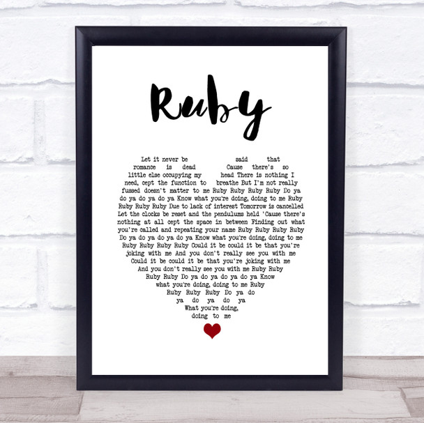 Kaiser Chiefs Ruby White Heart Song Lyric Print