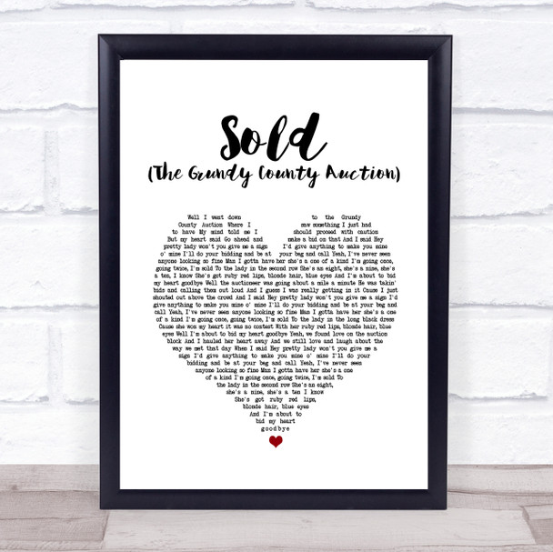 John Michael Montgomery Sold (The Grundy County Auction) White Heart Song Lyric Quote Music Print