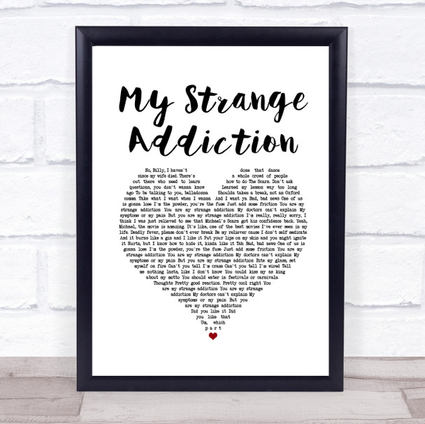 Billie Eilish My Strange Addiction White Heart Song Lyric Quote Music Print