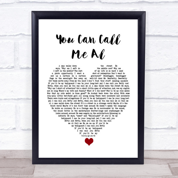 Paul Simon You Can Call Me Al White Heart Song Lyric Quote Music Print