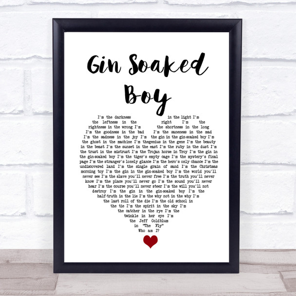 The Divine Comedy Gin Soaked Boy White Heart Song Lyric Quote Music Print