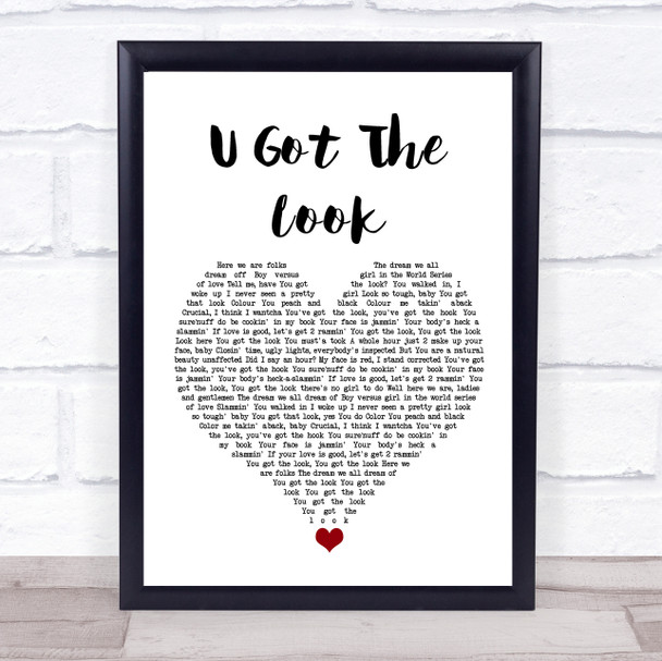 Prince U Got The Look White Heart Song Lyric Quote Music Print