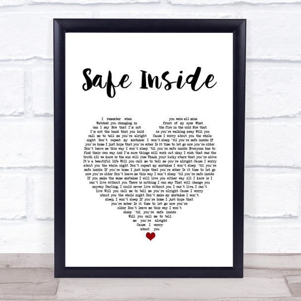 James Arthur Safe Inside White Heart Song Lyric Quote Music Print