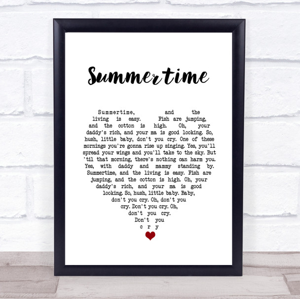 Ella Fitzgerald Summertime White Heart Song Lyric Quote Music Print