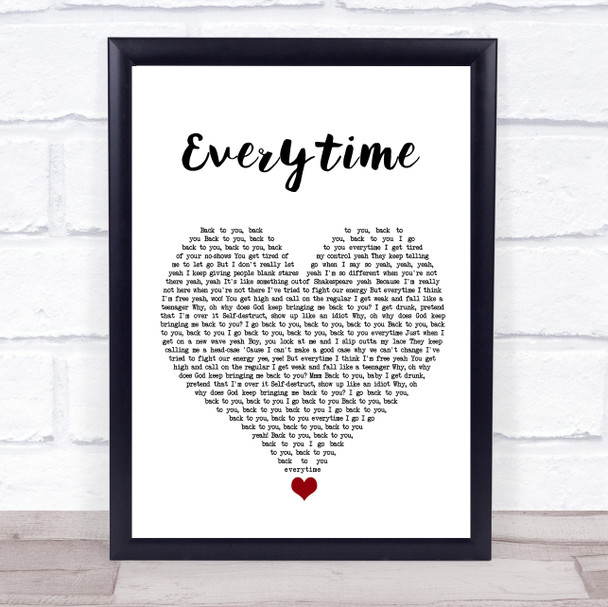 Ariana Grande Everytime White Heart Song Lyric Quote Music Print